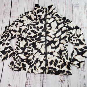Chicos Lightweight Jacket Womens 1 Med Black White Khaki Abstract Animal Print